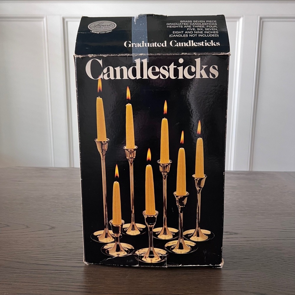 Vintage‎ Leonard Silver Towle Brass 7 Piece Graduated Candlesticks Set 3-9 Inch